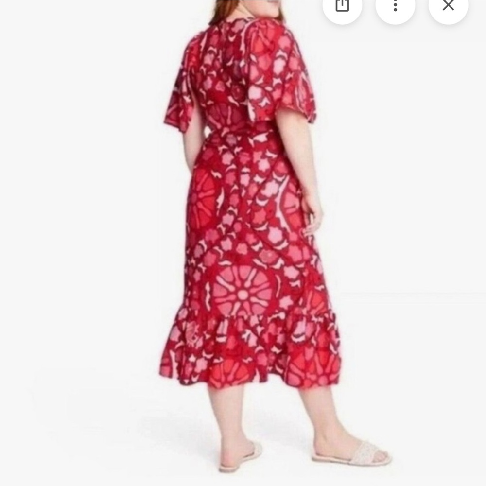 RHODE and Target collab linen Red and White Floral Midi Dress - Picture 4 of 7